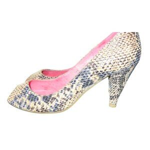 Crown Vintage Natural & Blue Python Embossed Leather Peep toe pumps size 8.5